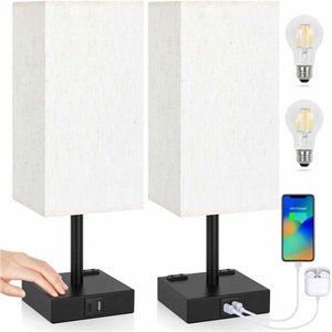 Touch Control Table Lamps Set of 2 - Nightstand Lamp for Bedroom with USB Port